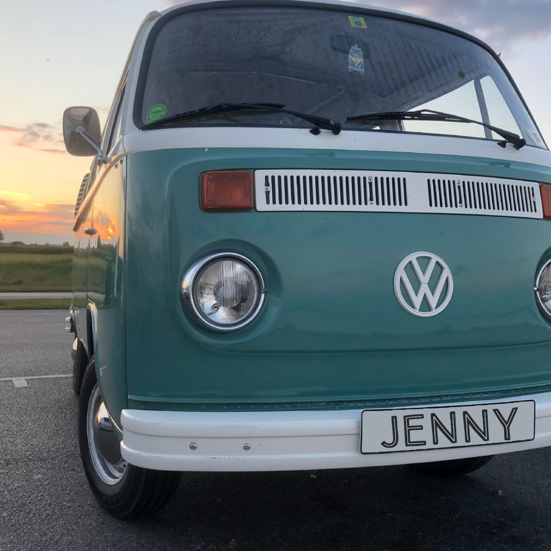 Jenny after restoration - turquoise VW Bay Window