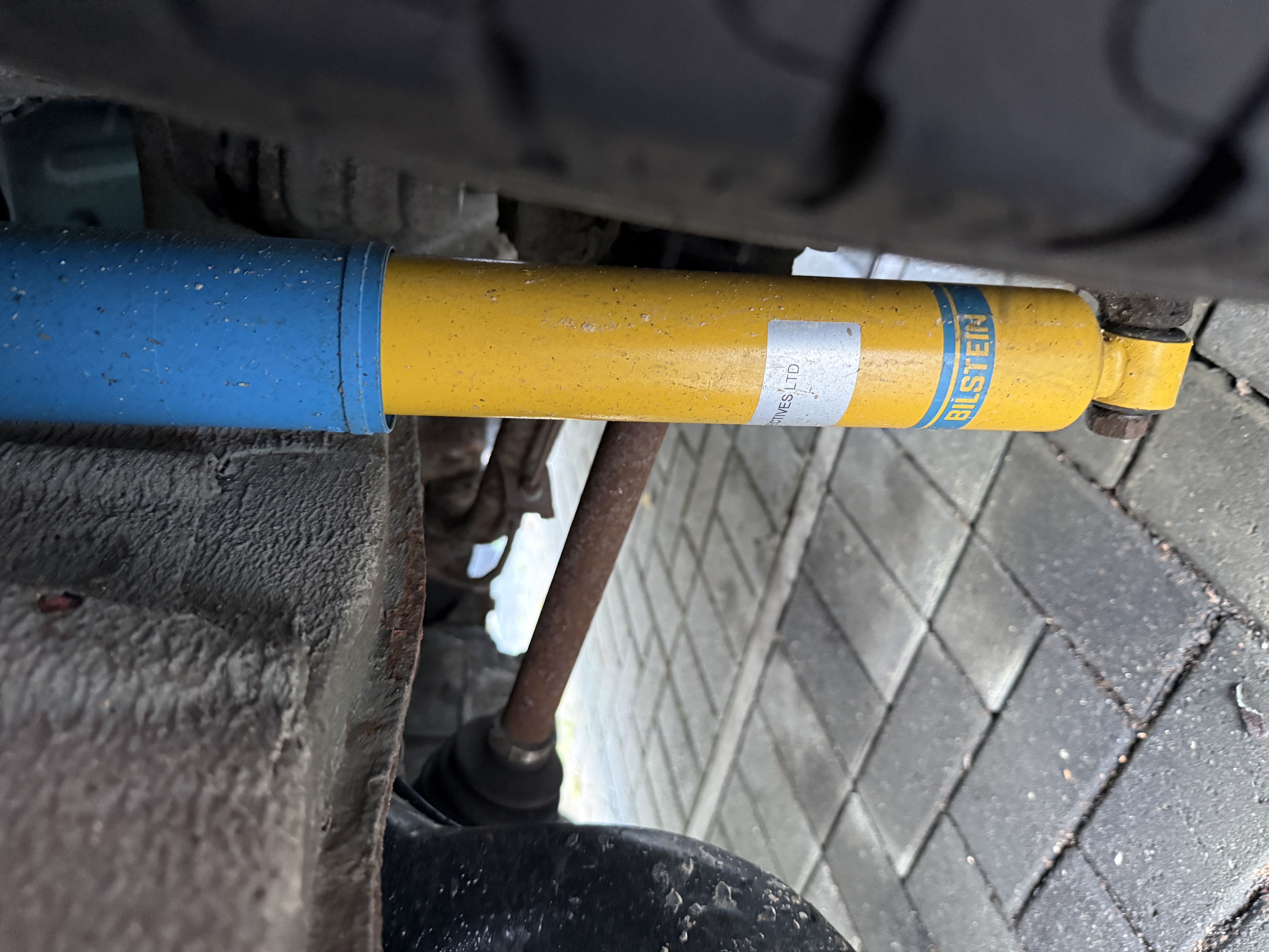Bilstein B6 shock absorber installed on VW T2 Bay Window with detailed view of mounting bracket and attachment points
