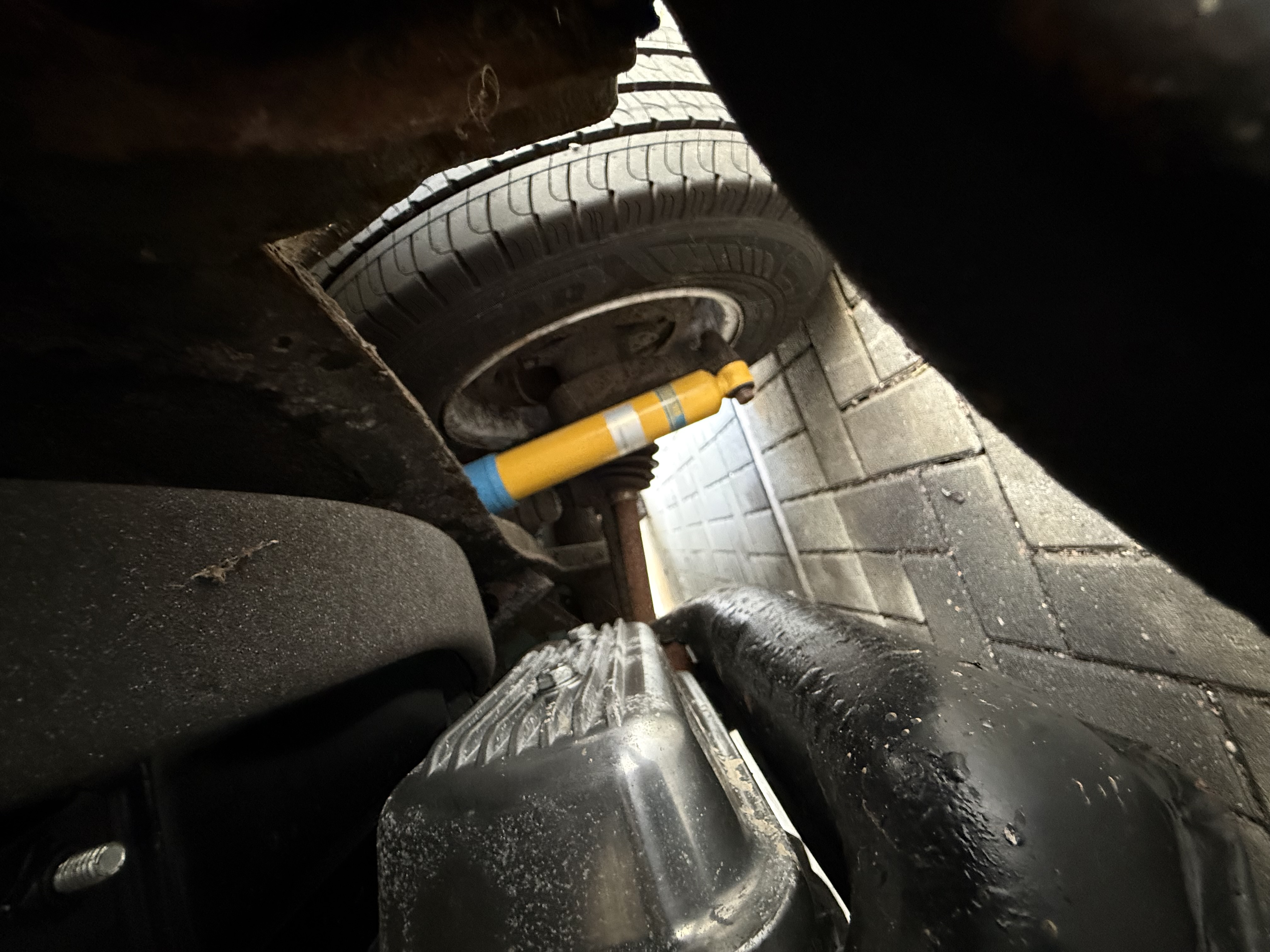 VW T2 Bay Window with new Bilstein shocks showing improved stance and suspension geometry