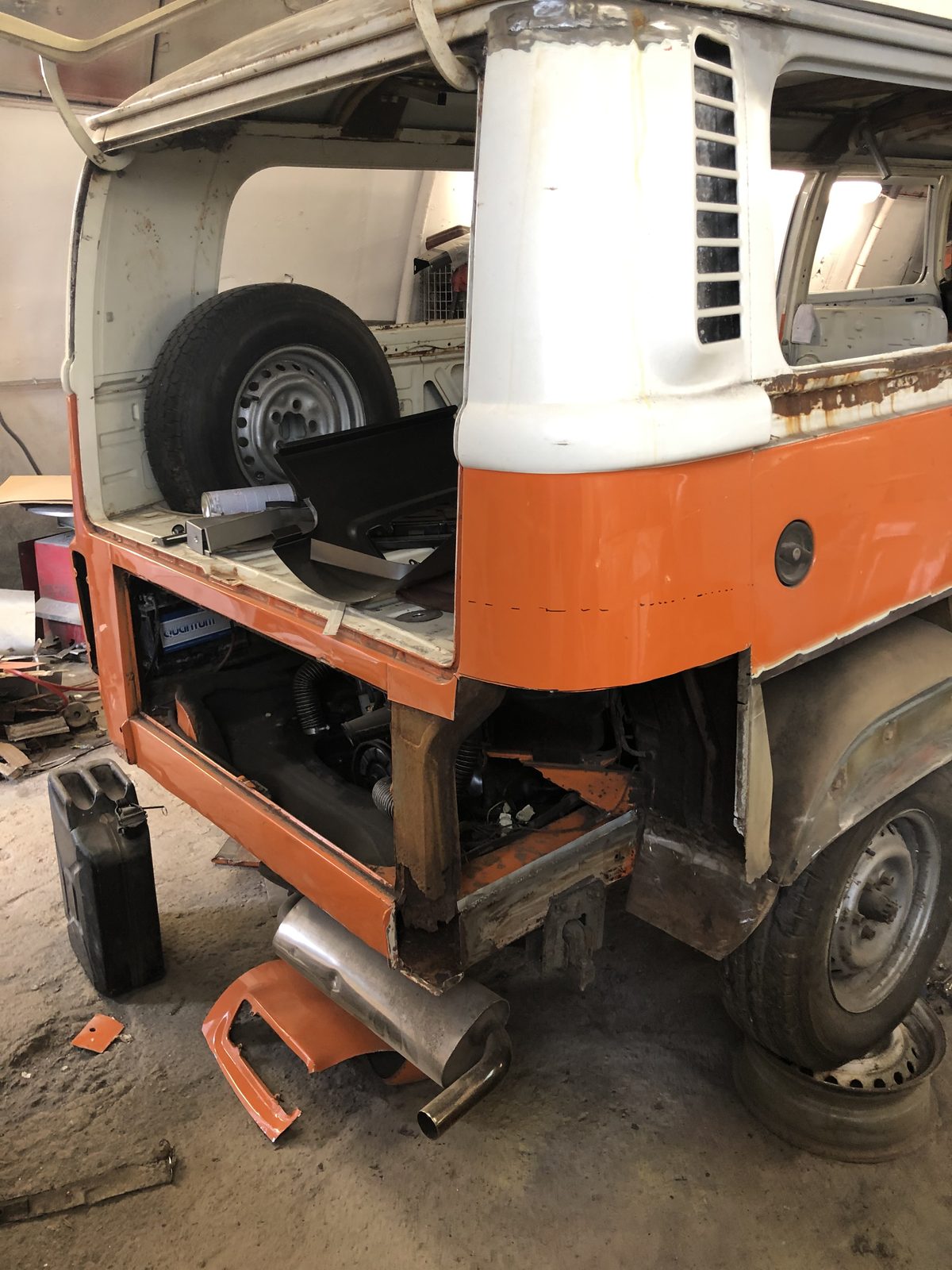 Rear of Jenny stripped back during restoration revealing the extent of rust damage