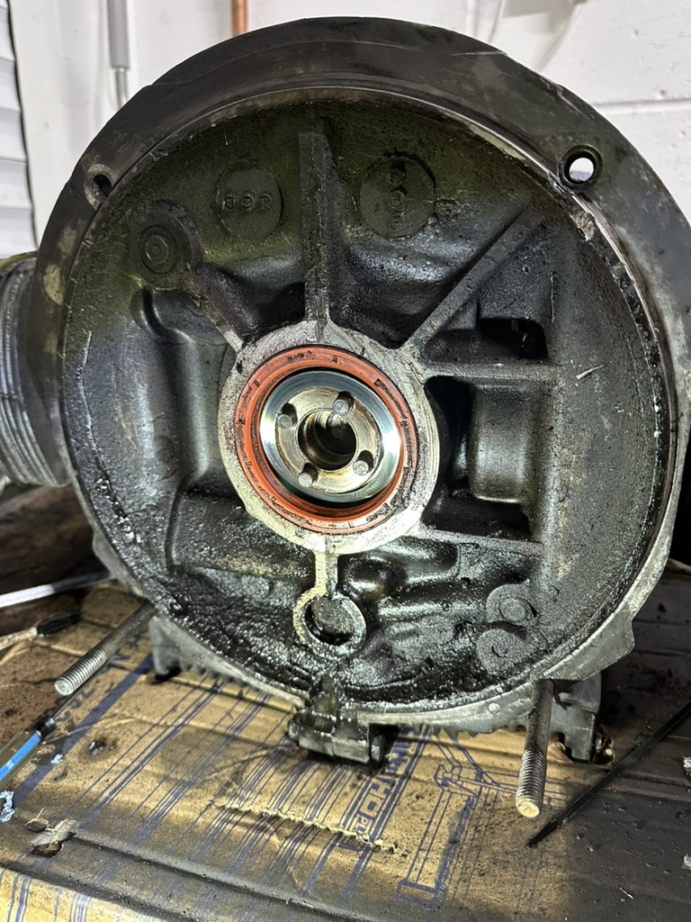Clutch removed checking rear main seal on VW engine