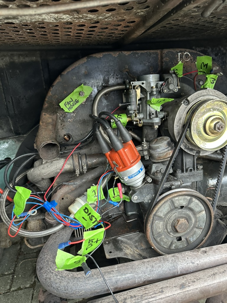 Meticulously labelling wires before VW engine removal