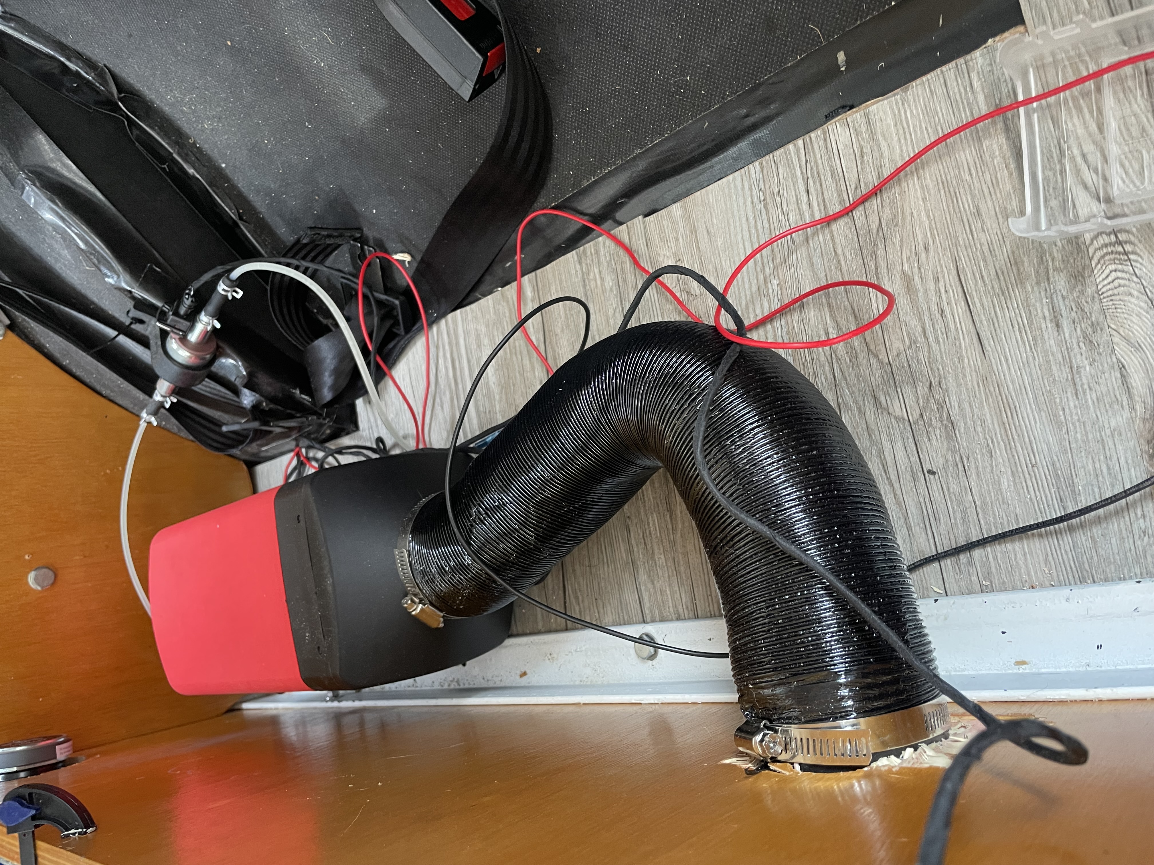 Exhaust and intake routed underneath