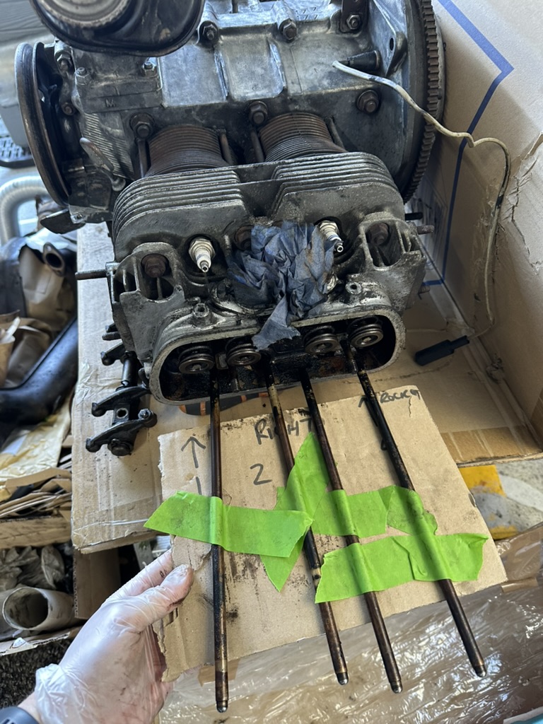 Old push rod tubes removed and labelled up in order