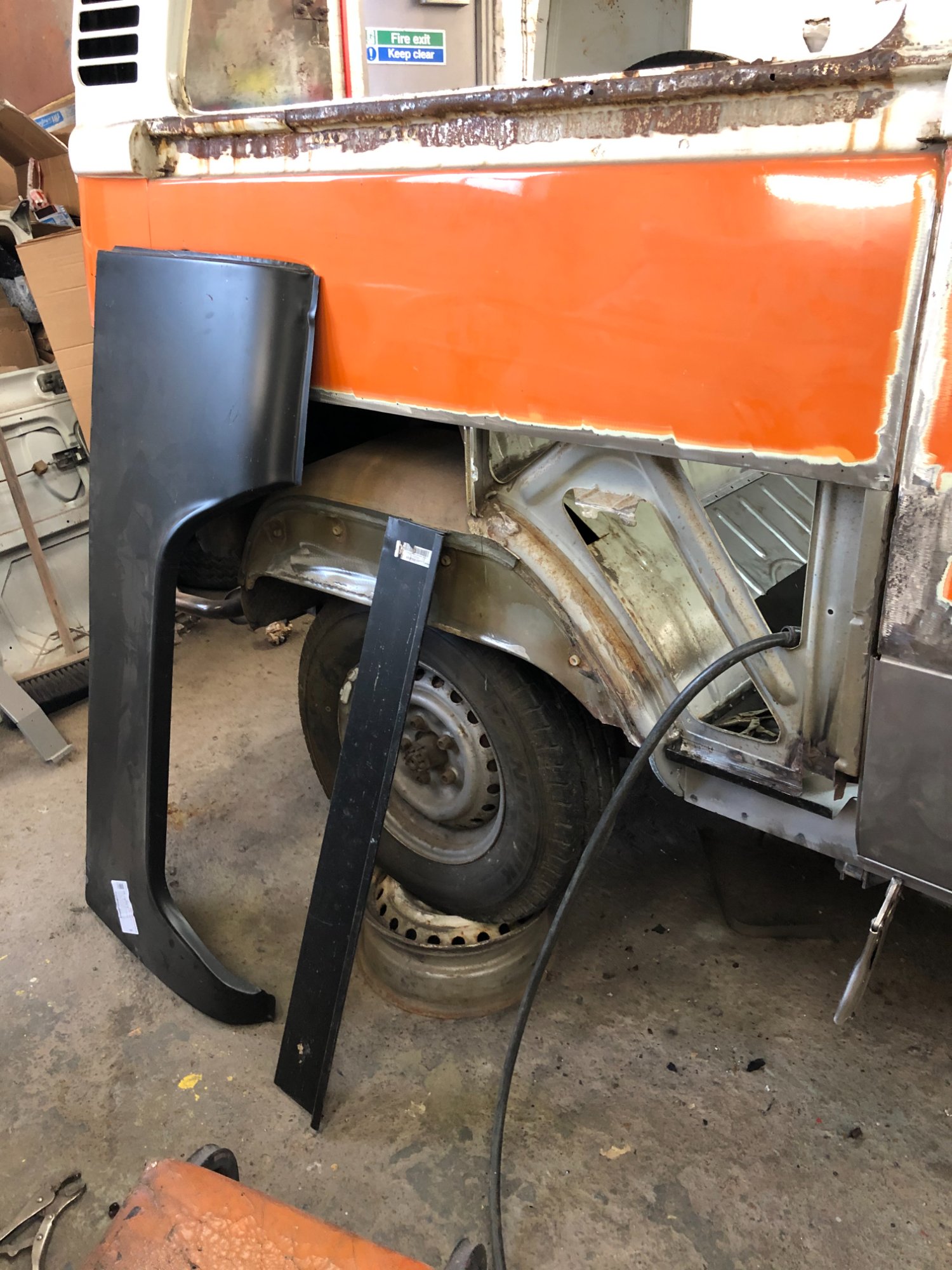 New wheel arch panel ready for welding
