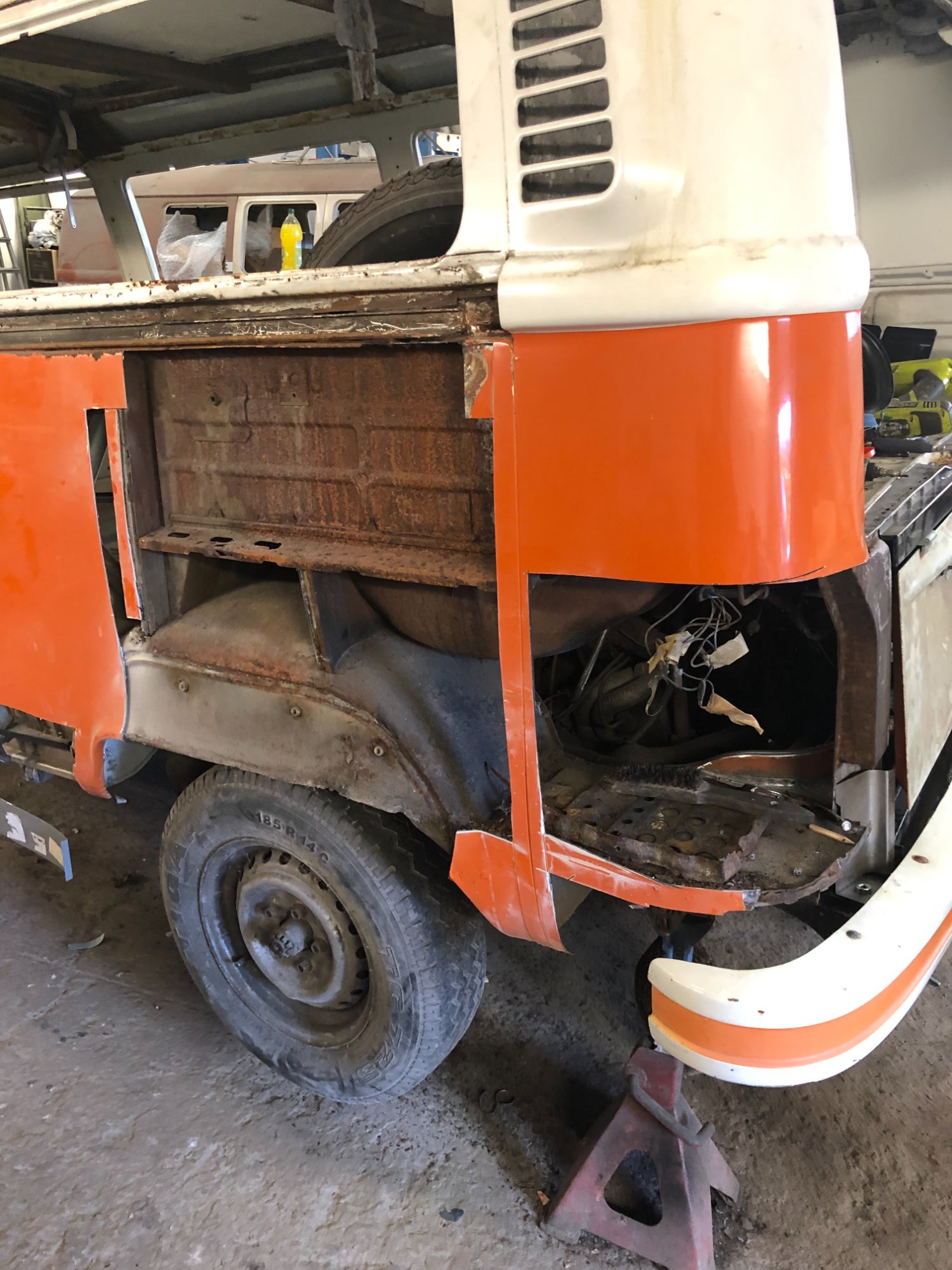 Rear corner cut away, battery tray replaced