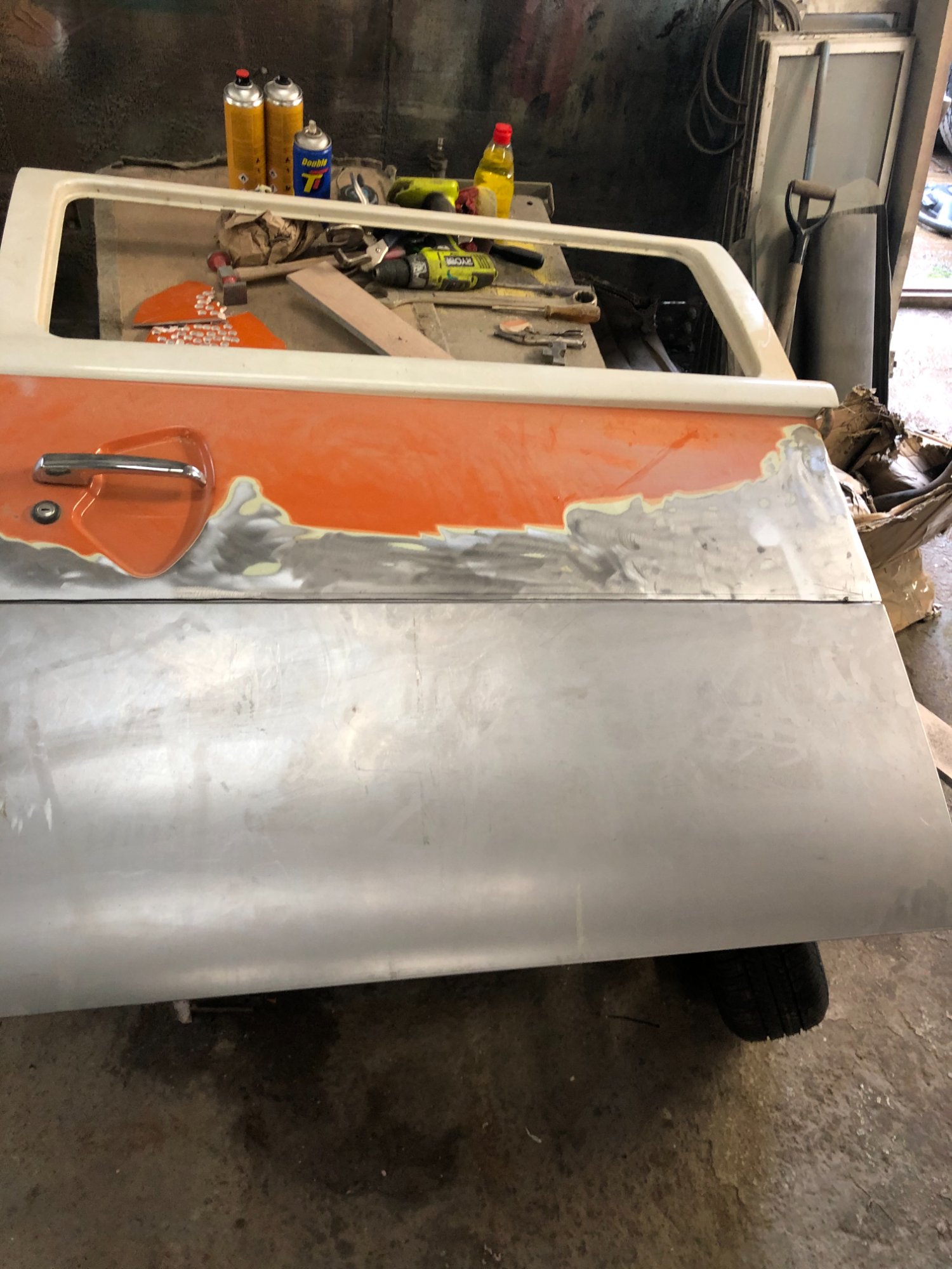 New metal being welded in