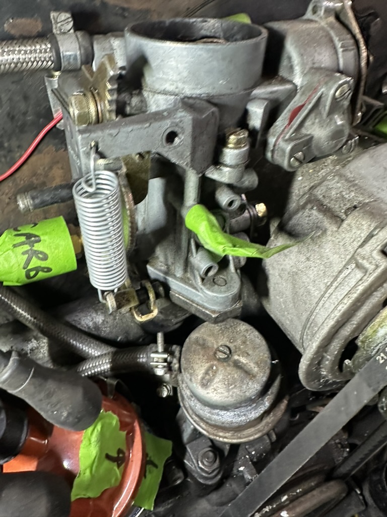 Old Solex carb labelled with connections marked