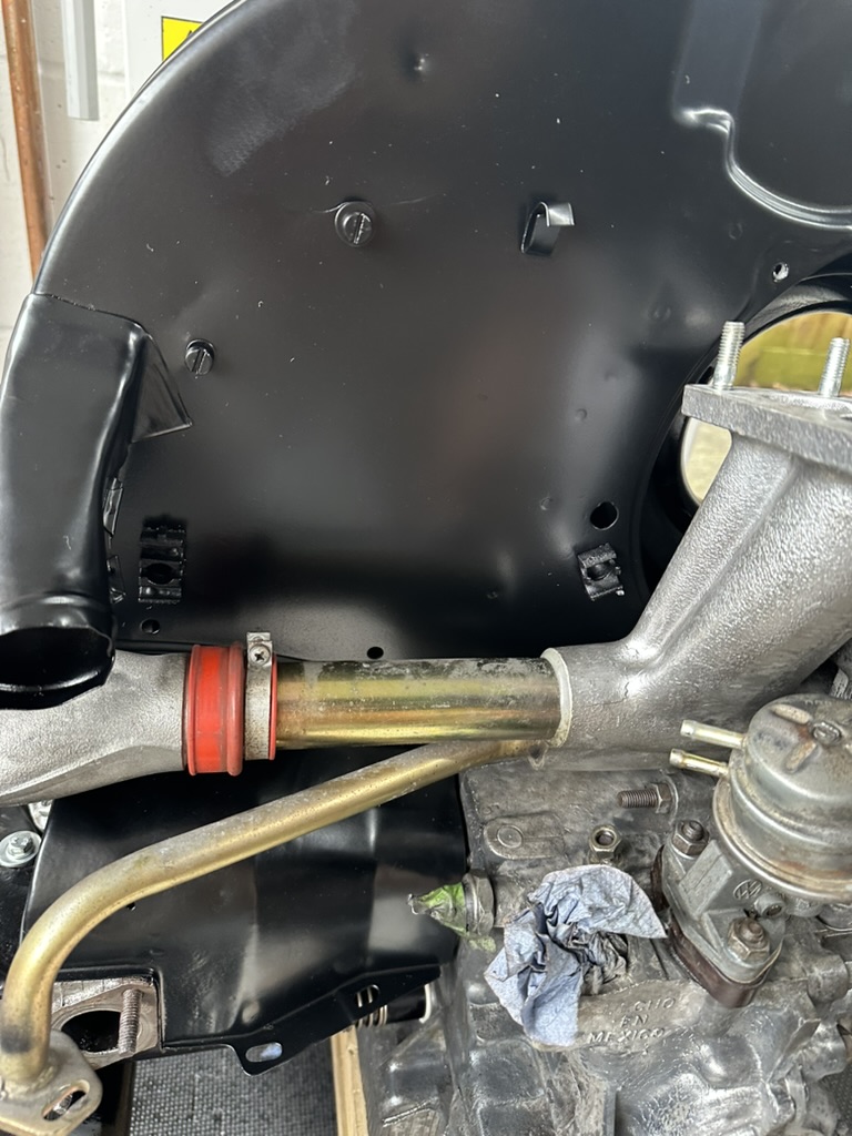 New heat risers and inlet manifolds fitted to VW engine